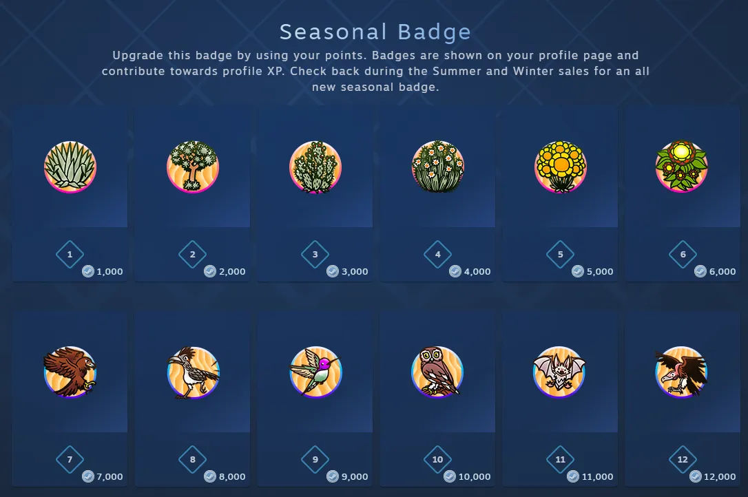 Screenshot of a seasonal badge in the Steam Points Shop